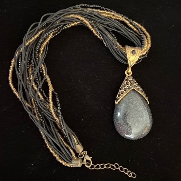 Vintage 70’s Bohemian Blue Goldstone Pendant Necklace - Picture 4 of 10